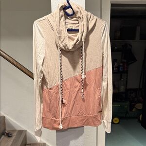 BKE Women's Cowl Neck Sweater - Cream and Pink